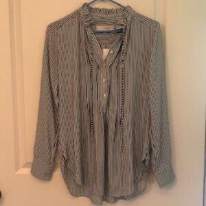NWT Ann Taylor LOFT Black White Striped Silky Blouse Shirt Long Sleeve Size XS